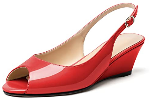 Elashe Damen Pumps Keilabsatz Peeptoe Mid Heels Slingback Bequeme Abendschuhe
