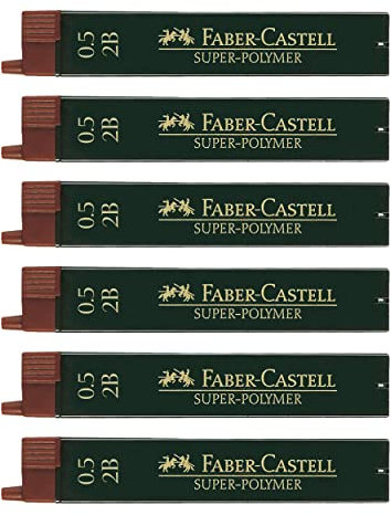FABER-CASTELL 205027 Lot de 6 mines fines Super Polymer, avec 12 mines chacune, 0,5 mm, dureté 2B