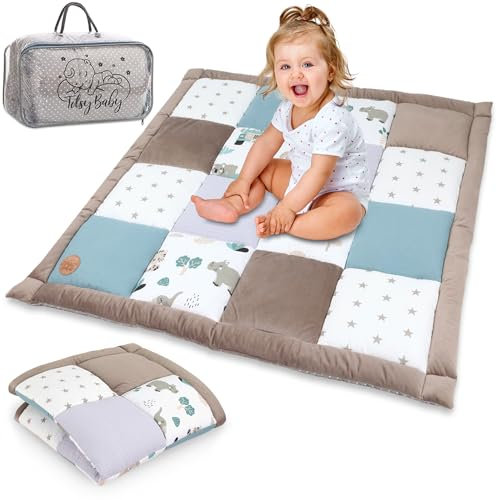 Krabbeldecke Spielmatte Krabbelmatte für Baby Kinder - Babies Patchworkdecke Bodenmatte Spieldecke Play Mat für Kinderzimmer und Laufgitter Oeko-Tex 100x100 cm