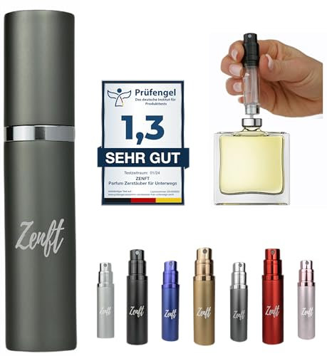 ZENFT Premium Parfum Zerstäuber für Unterwegs - nachfüllbarer Reiseduftstoff, mini parfum, Zerstäuber Sprühflasche, Perfume travel bottle, Parfüm Abfüller, Parfümzerstäuber nachfüllbar, atomiser grau