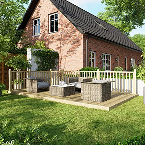 Powersheds High Grade Premium Wooden Decking Kit made from Timber Wood with Hand Rails on Two Sides, Easy Installation, Weather Resistance and Anti-Rot Protection