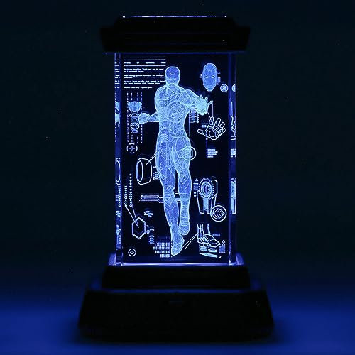 Paladone Iron Man Holographic Light - 3D Laser-Etched Crystal Model of Iron Man Figure, 12cm (4.7) Tall Marvel Lighting and Merch