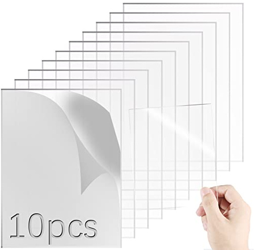 Acrylic Sheet 10pcs Clear Perspex Sheet Plexiglass 1mm Plastic Sheet for Painting Picture Frame Glass Replacement Square Panel Boards Display Cases Printing Craft DIY (7x5 Inch)