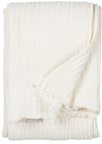 Yard furn Lark Cotton Muslin Überwurf – Weiche Knitterstruktur Decke (Weiß – 240x260cm)