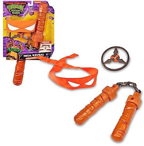 GIOCHI PREZIOSI – TARTARUGHE NINJA 2023 CAOS MUTANTE – SET ROLE PLAY – MASCHERA E ARMI DA COMBATTIMENTO DELLA TARTARUGA MICHELANGELO – STELLA NINJA INCLUSA – BAMBINI E BAMBINE A PARTIRE DAI 4 ANNI