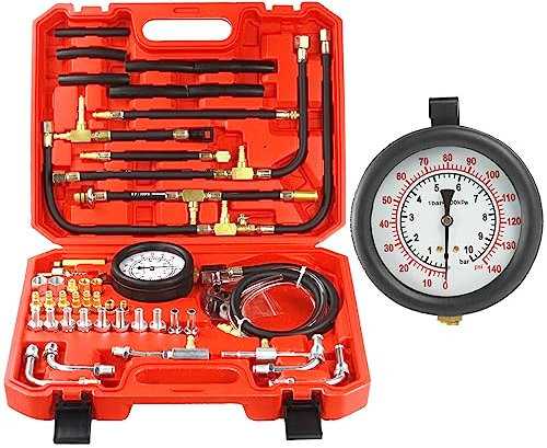 MANUTEX Fuel Pressure Test Kit Fuel Pressure Gauge Complete Kit for Car Truck Motorcycle 0-140 PSI 45PCS