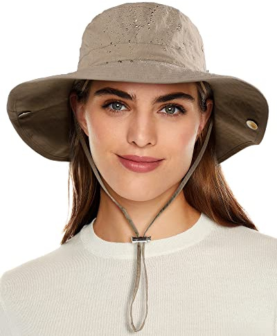 Waterproof Bucket Rain Hat for Women Wide Brim Summer UPF50+ Cowboy Sun Hat Men Foldable Soft Floppy Beach Hat Khaki