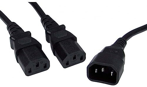 C14 to Dual C13 5-13R Short Power Y Type Splitter Adapter Cable Cord For PC, Monitor 30cm - Black