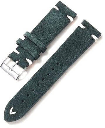 WAikub Wildleder-Uhrenarmband, 20mm, 22mm, Farbnähte, Lederarmband, Uhrenzubehör, Grün, 20mm
