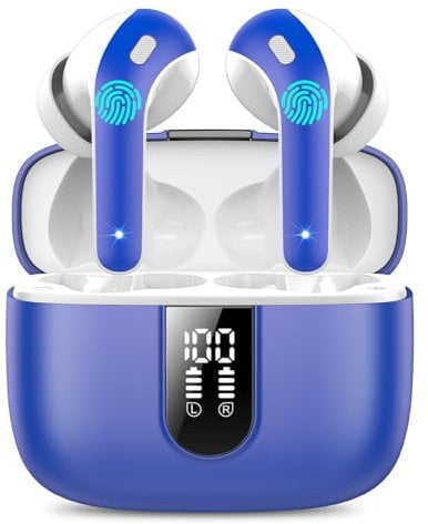 Bluetooth Kopfhörer, In Ear Kopfhörer Kabellos Bluetooth 5.3 mit 50H Tiefer Bass, 2024 Neue Kabellose Kopfhörer Noise Cancelling Earbuds mit 4 ENC Mic, IPX7 Wasserdicht Ohrhörer, Dunkelblau