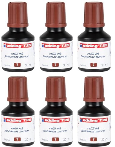 EDDING 6 Nachfülltinten für Permanentmarker, 30 ml, T25, Tropfen, Braun