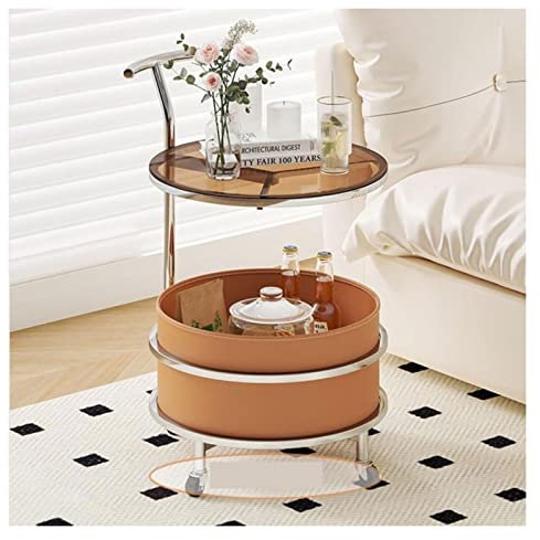 Moderne Sofatische Kleiner Beistelltisch mit Rollen und Aufbewahrungskorb, Beistelltisch for kleine Räume, Couch-Beistelltisch mit Aufbewahrungsregalen, Nachttisch for Schlafzimmer und Wohnzimmer mit