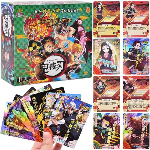 Deemonslayer Anime Karten,192 Stück Deemonslayer Sammelkarten Karten Set Cartoon Trading Cards Kartenspiel Booster Pack Solitaire Card Box Geburtstagsgeschenk Für Anime Enthusiasten Fans Teenager