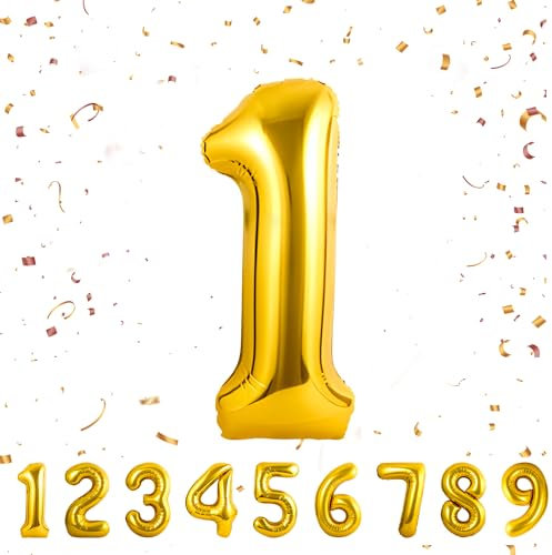 balloon Geburtstag zahlen Gold luftballon 1 jahre | Folienballon 1 -Riesen Folienballon in 40 - 101cm Geburtstagsdeko - Ballon Zahl Deko zum Geburtstag - fliegt mit Helium
