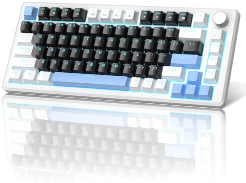 MageGee 75% Mechanical Gaming Keyboard - Compact Blue Backlit With Black Switches, EVA Foam, Knob Control, STAR75 Portable NKRO for PC - Black & Blue