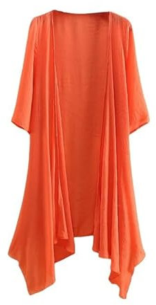CuLtP Cardigan Lungo A Cascata da Donna Bolero Aperto sul Davanti Alza Le Spalle Top Giacca Estiva Leggera Spolverino Cardigan Casual Beach Cover Up Camicetta Cappotto Arancione XS