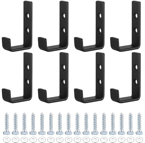Qeapug 8Stk schwerlast Wandhaken, J Form Garage Haken, Schwarz Universalhaken zum Schrauben, Mantelhaken, Garderobenhaken Schwerlast, zum Aufhängen, Garage, Sperrige Artikel Wandhalterung