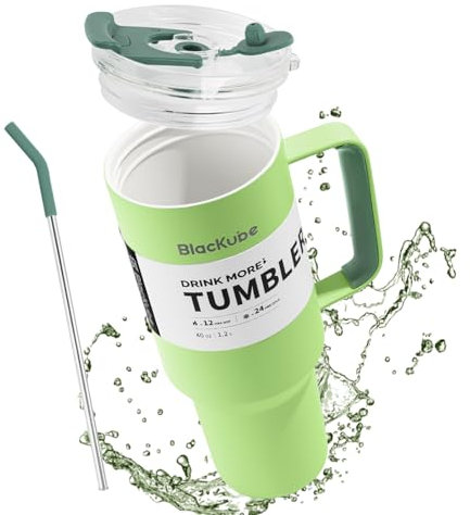Blackube Bicchiere da 1200 ml con coperchio e cannuccia, tazza con coperchio e cannuccia, senza BPA, a prova di perdite, grande borraccia in metallo e ceramica interno
