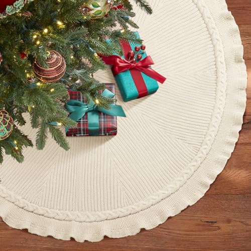 Hommtina Weihnachtsbaumrock, 122 cm, Beige, Weihnachtsbaumschmuck, Kunstfell, Baumrock für Weihnachten, Urlaub, Zuhause, Party, Dekorationen, Ornamente (Welle Beige)