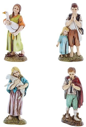 Moranduzzo Set 4 Kinder für Krippe 12 cm Maßstab 1:15 - Unzerstörbare Krippenfiguren - Stil 700', Handbemalt, Offizielles Produkt, Hergestellt in Italien, Bildhauer M. Landi