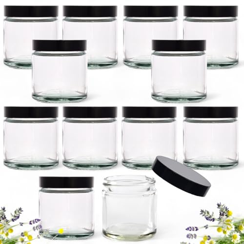 Clear Glass Ointment Jar with Airtight Black Urea Lid - Perfect for Balms, Creams, Lotions, and More (12, 120ml)