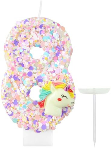 Ronoza Pailletten Einhorn Geburtstagstorte Tortendeko - Zahlen Kerze 8 Geburtstag