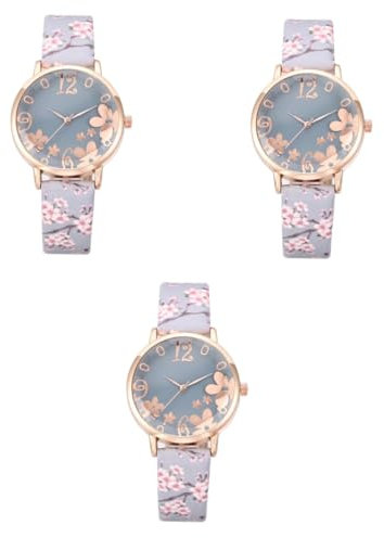 LIFKOME 3 Pièces Montre Fleur Montre Prune Watch Femme Watch se wtach Montres numériques Montre habillée Montre à Quartz pour Fille Montre-Bracelet à Quartz pour Fille Sangle PU matériel