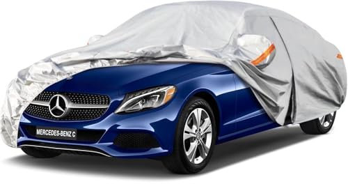 Kayme Autoplane Wasserdicht Atmungsaktiv für Mercedes-Benz C Klasse Limousine W204/W205/W206/C180/C200/C220 (2007-2025), 7 Schichten Vollgarage Autoabdeckung für Regen Sonne Staub mit Reißverschluss.