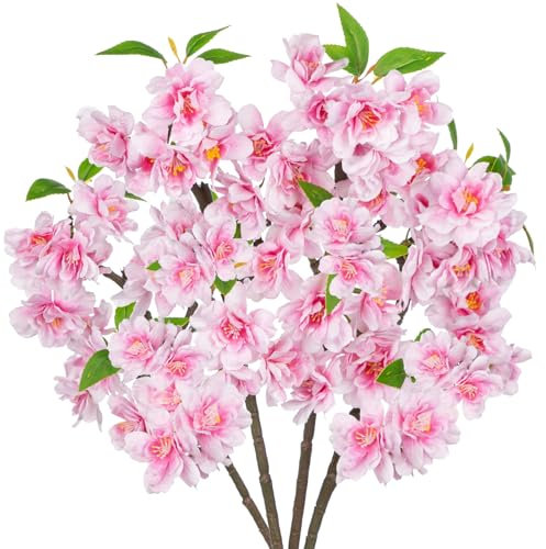 Oairse Lot de 4 branches de cerisier artificielles de 40 cm en soie blanche pour vase, arrangements floraux, bouquets de mariage, décoration de table