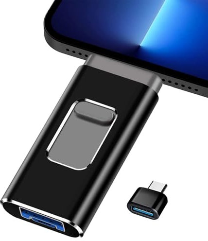 USB Stick 128GB,Flash Drive for iPhone-4 in 1 Photo Memory Stick External Storage Pen Drive Compatible for IOS/Android/Tablet/PC and Devices with Micro USB 3.0/OTG (Black, 256G)