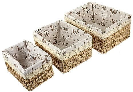 VILLFUL 1 Jeu Bac De Rangement Tissé De Bureau Panier De Rangement Papier Toilette Paniers En Osier Corbeille à Cordes En Papier Couverts En Rotin Panier D'articles Divers Lin Beige