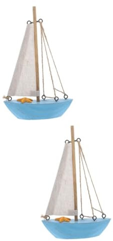 Anneome 2stücke Mediterranes Holz-segelboot Modell Retro Nautische Dekoration Für Wohnzimmer Schlafzimmer Und Büros Als Strand- Und Leicht Und Detailliert Gefertigt