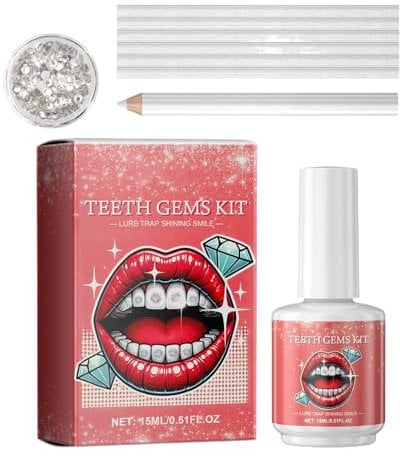 Zahndekoration, feste Kristall-Zahn-Edelsteine, Zahn-Kit-Dekoration, Zähne modische abnehmbare Set-Dekorationen für Männer, Edelsteine mit 2,8 x 1,2 cm, Tampons mit 0,4 x 10 cm
