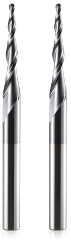 Fresa cónica de cabeza CNC 2 unidades R1.0 fresa de ranura en espiral, vástago de 6 mm 2 flautas fresa de extremo HRC551,0mm de radio CNC con revestimiento AlTiN para grabado 2D/3D (6.0xR1.0X30.5X75L)
