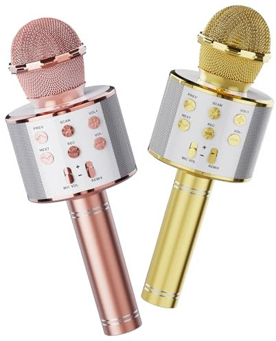 Wireless Bluetooth Karaoke Microphone 2 Pack, 4-in-1 Handheld Mic Speaker for Singing, Karaoke Machine for Phone Android PC, Great Birthday Gifts for Girls Kids Adults for Party,Home KTV,Gold&Rose