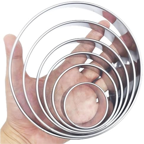 Doczen Large Round Cookie Cutter 6 PCS (2, 3, 3.5, 4, 5, 6 Inch) Set, 6-Piece Stainless Steel Biscuit Cutters, Heavy Duty Metal Ring Mold for Burger Press & Meat Shaping, Tortilla Crust
