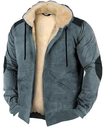 Men's Corduroy Trench Coat Mens Funnel Neck Men's Color Matching Hooded Cotton Jacket with Zipper Men's Funnel Neck Leisure Puffer Coats Mens (Blue, M)