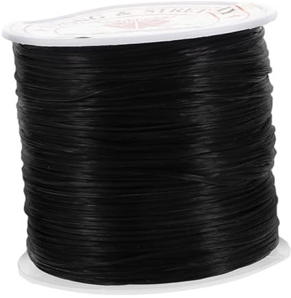 Baluue Elastische Haarschnur 0,6mm Flach Dehnbares Haarverlängerungsgarn Für Nahtlose Extensions Elastische Schnur Für Perücken Flechtfrisuren Und Selbstgemacht Perlenschmuck Schwarz