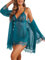 Avidlove Damen Dessous Set 3-Teilig Sexy Spitze Unterwäsche Set mit Slip Nachthemd Lingerie Morgenmantel Negligee Kimono Reizwäsche Babydoll und Höschen Blau L