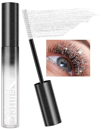 Mascara mit weißen Pailletten, Diamant-Glitzer, langanhaltend, wasserfest, Mascara, Farbe Volumen und Länge, Anti-Schmierung, Diamant-Mascara, Make-up, Geschenk für Damen, Augen für Weihnachten,