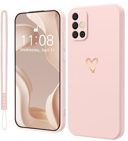 Mitetabo Coque de protection pour téléphone portable Samsung Galaxy A51 5G en silicone avec cœur d'amour doré - Fine - Anti-rayures - Protection complète - Pour Samsung Galaxy A51 - Rose