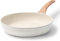 CAROTE Sartén de 20 cm blanca con mango de madera, revestimiento antiadherente de granito, sartén pequeña apta para inducción, sartén para tortilla sin PFOA, duradera, fácil de limpiar