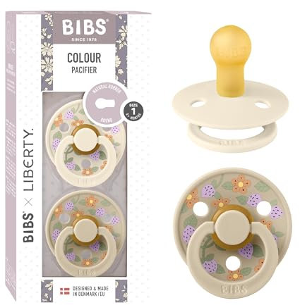 BIBS Colour Liberty Schnuller 2er-Pack, BPA-frei, Kirschform Nippel. Naturkautschuk/Latex, Hergestellt in Dänemark, Größe 1 (0-6 Monate), Strawberries and Cream Ivory Mix