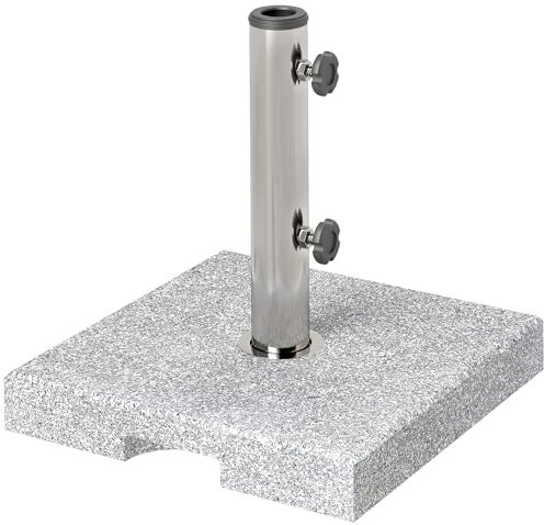 Outsunny Pied de parasol en granit - 21 kg - Support de parasol carré - Poids de parasol - Support pour parasol de 32/38/48 mm de diamètre - Pour balcon, terrasse, jardin - Gris