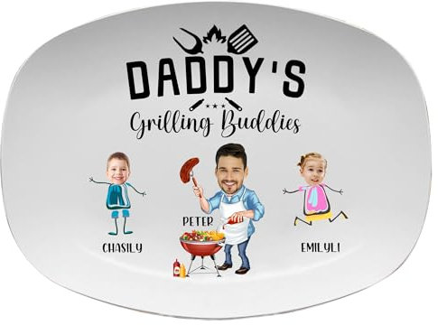Personalisiertes Foto Daddy's Grillplatte Benutzerdefinierter Name BBQ Grillplatte Vatertag Geburtstag Geschenke für Papa Papa PaPa Opa von Sohn, Tochter, Ehefrau, Enkelkind (Stil 2)