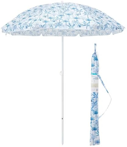 XOBRJQZ 180 cm Sonnenschirm, 200 cm hohe Teleskopstange, leicht und tragbar, Neigung per Druckknopf, UPF 50 Sonnenschutz