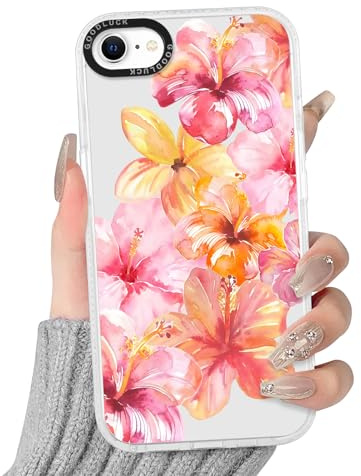 Yoedge Transparente Coque pour iPhone 7/8/SE 2020/SE 2022, Aesthetic Hibiscus Fleur Été Flower Rosa Motif Étui Mignon Design Housse pour Filles, Silicone Cover Bumper Case pour iPhone SE 4,7,Coloré