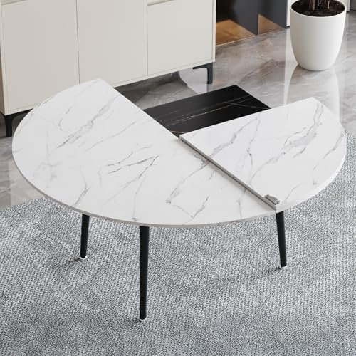 CTREVL Tischplatte Rund 120 – 180 cm Große, Wasserdichter Runder Klapptisch Klappbare Tischplatte aus Holz Einfach zu Verstauen Platzsparend für Familienrestaurants und Versammlungen(Weiß,1.2M/3.9FT)