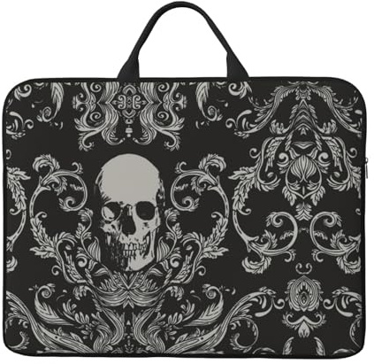 Tragbare 14-Zoll-Laptophülle, Blumenmuster, grauer Totenkopf-Laptoptasche