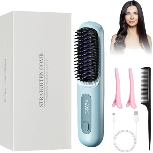 Eloura Berlin Eloura Tragbare Bürste – Glätten, Locken, Trocknen Kabellose Haarglättungsbürste mit Negativ Ionen Technologie für Frauen, ideal für unterwegs